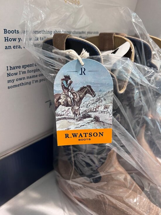 R. Watson Mens 13D Western Boots Wide Square Toe Cafe Boar Vamp Azul Cowhide Lea main image 10